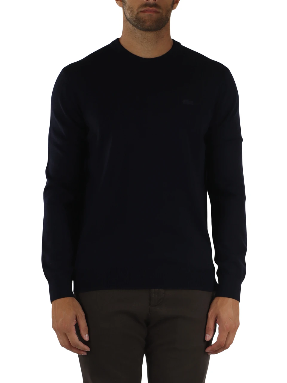 Dunkelblau | Regular-Fit Pullover aus Wolle mit Rundhalsausschnitt