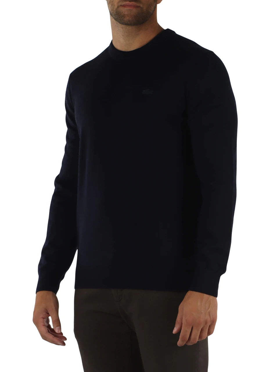Dunkelblau | Regular-Fit Pullover aus Wolle mit Rundhalsausschnitt