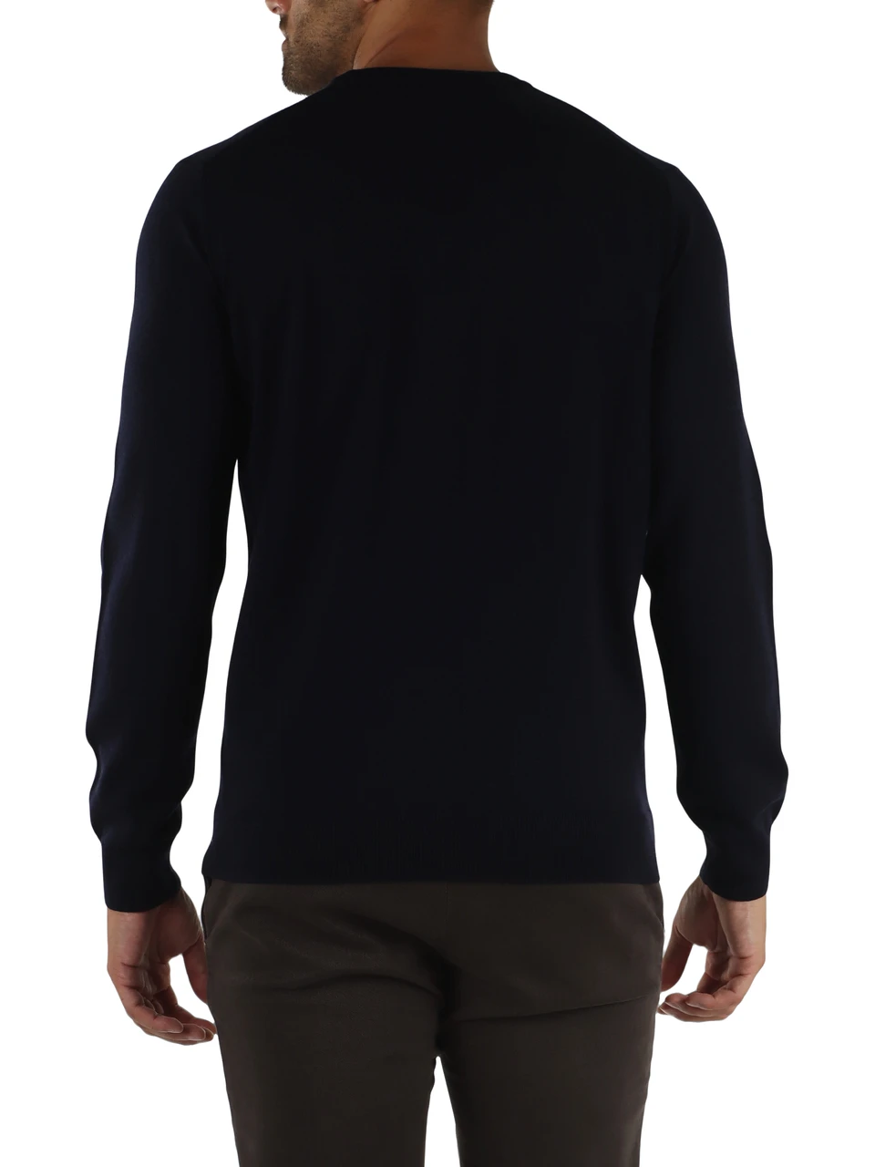 Dunkelblau | Regular-Fit Pullover aus Wolle mit Rundhalsausschnitt