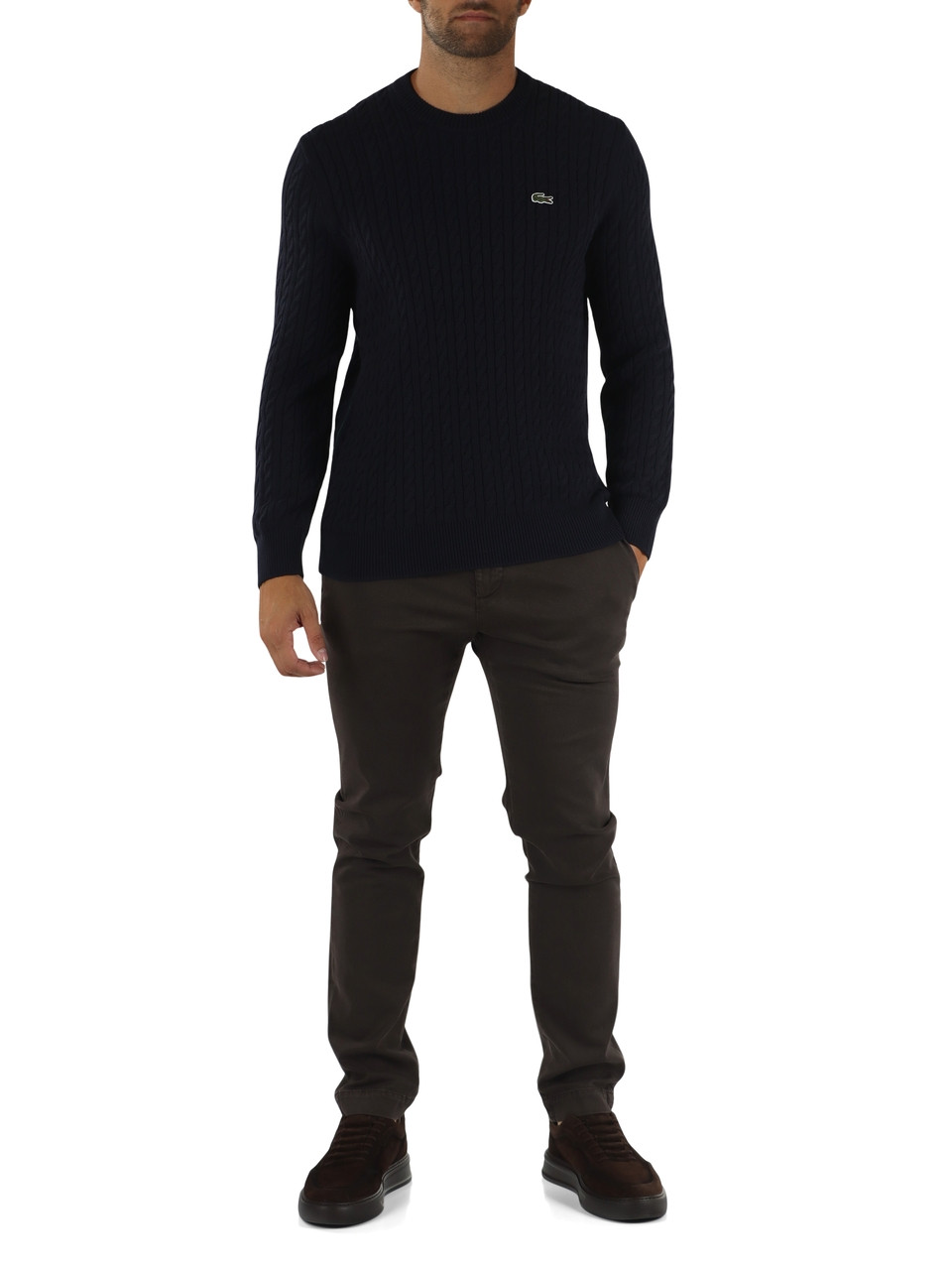 Dunkelblau | Regular-Fit Zopfpullover aus Baumwollmischung