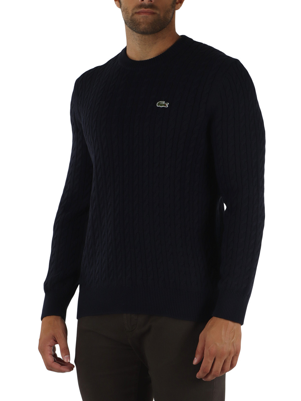 Dunkelblau | Regular-Fit Zopfpullover aus Baumwollmischung