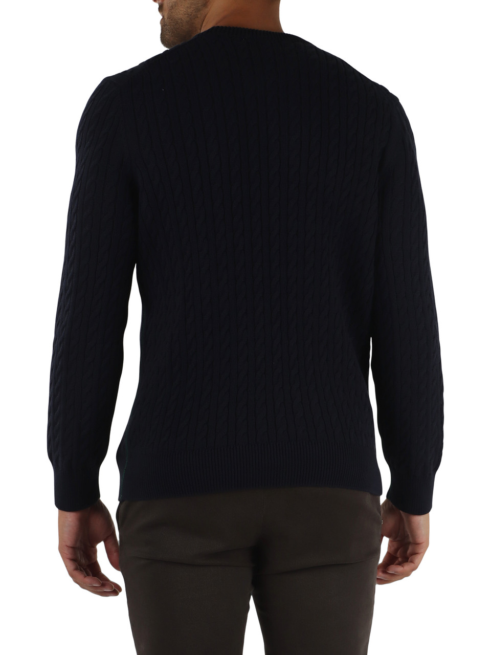 Dunkelblau | Regular-Fit Zopfpullover aus Baumwollmischung