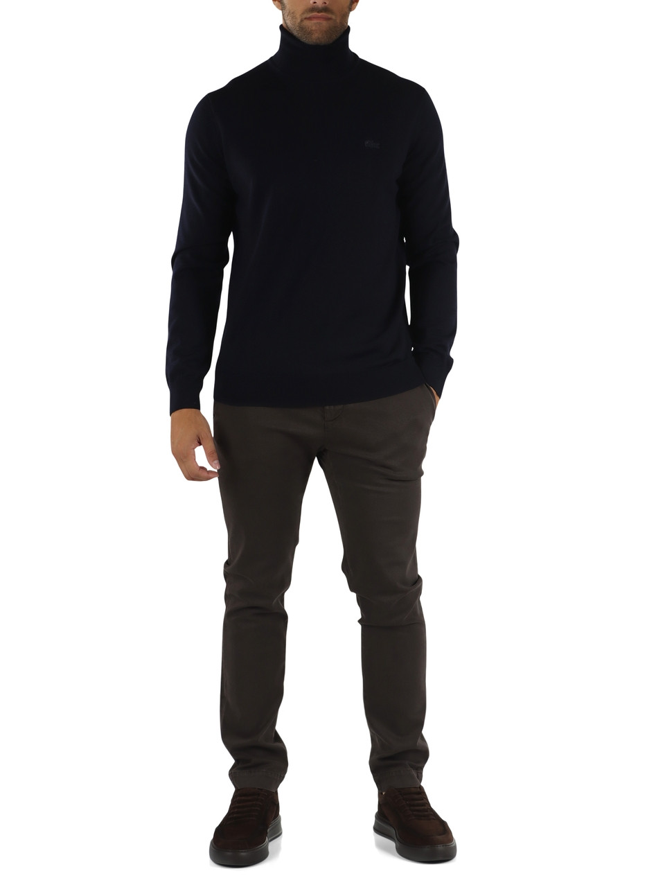 BLU SCURO | Maglia collo alto in lana regular fit