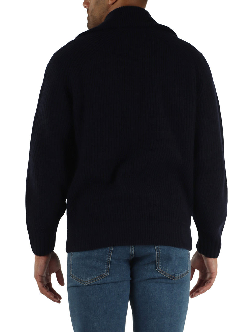 BLU SCURO | Cardigan a costa inglese con zip in lana