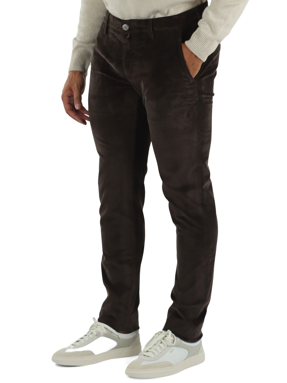 MARRONE | Pantaloni chino BOBBY slim in velluto a coste