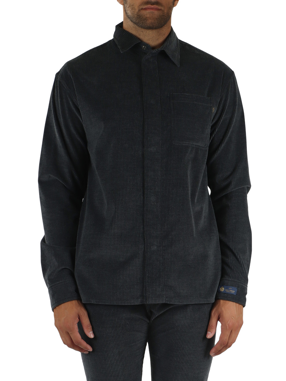 GRIGIO SCURO | Overshirt in velluto a coste di cotone e cashmere