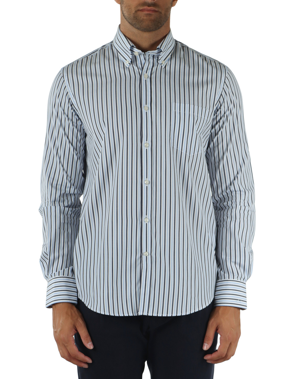 BIANCO/AZZURRO | Camicia button down in cotone a righe