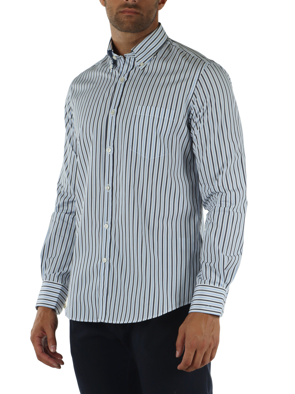 BIANCO/AZZURRO | Camicia button down in cotone a righe