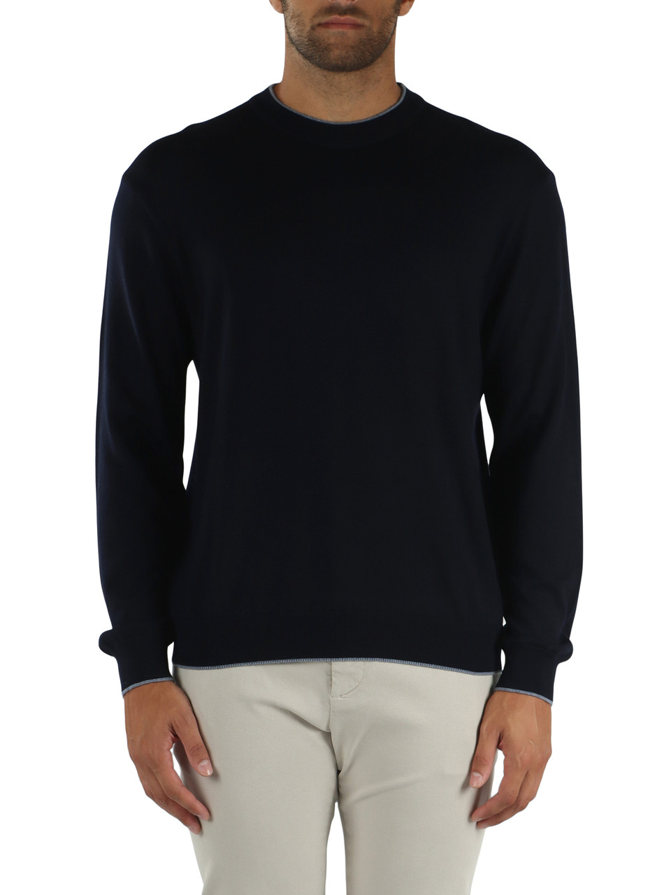 BLU SCURO | Maglia girocollo in lana vergine e lyocell