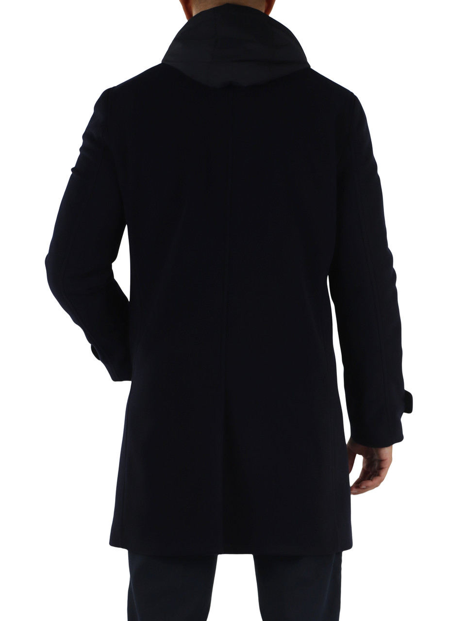 BLU SCURO | Cappotto in lana vergine con pettorina rimovibile