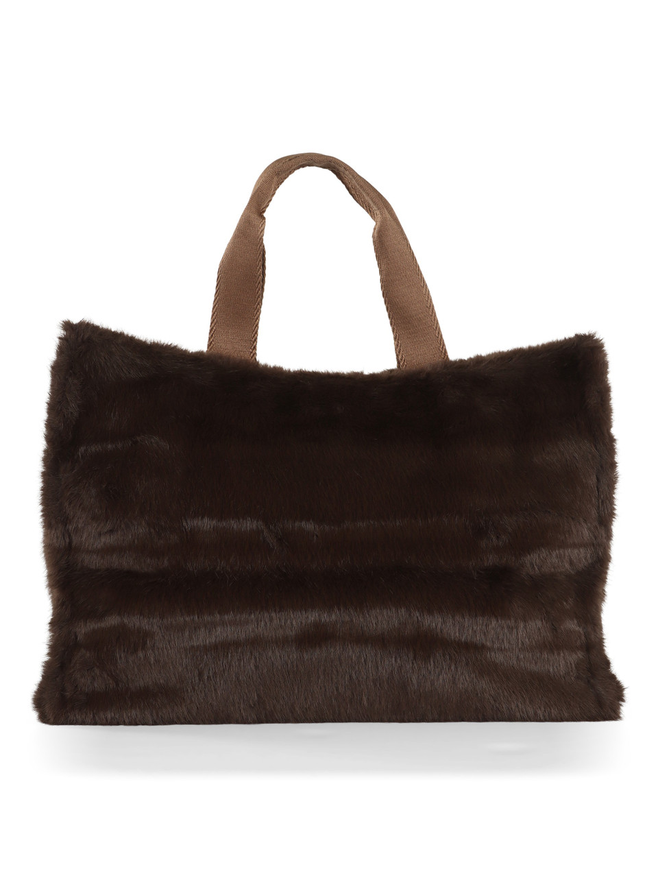 MARRONE | Borsa tote in ecopelliccia con scritta logo