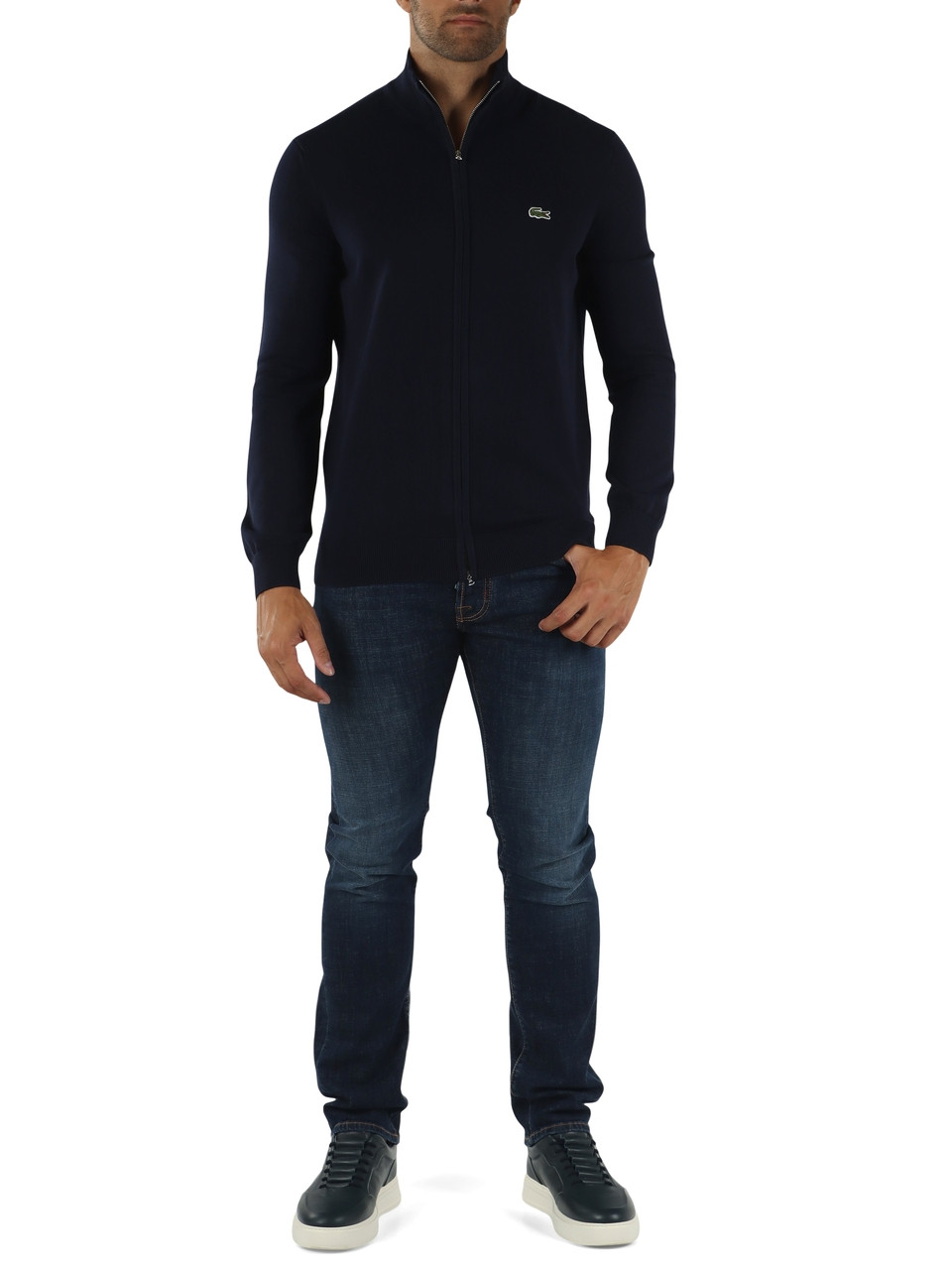 BLU SCURO | Cardigan con zip in cotone regular fit