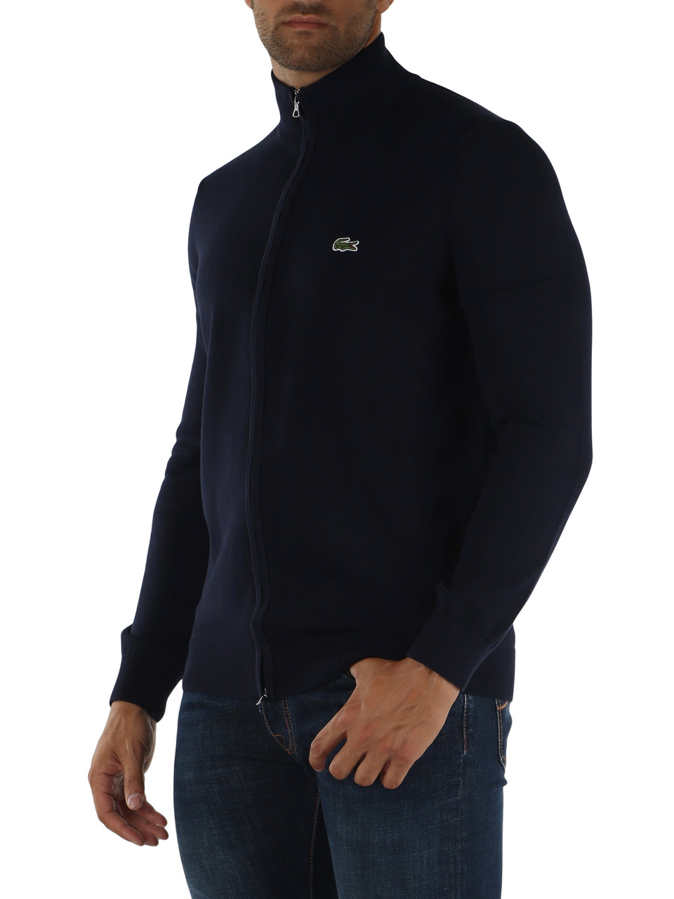 BLU SCURO | Cardigan con zip in cotone regular fit
