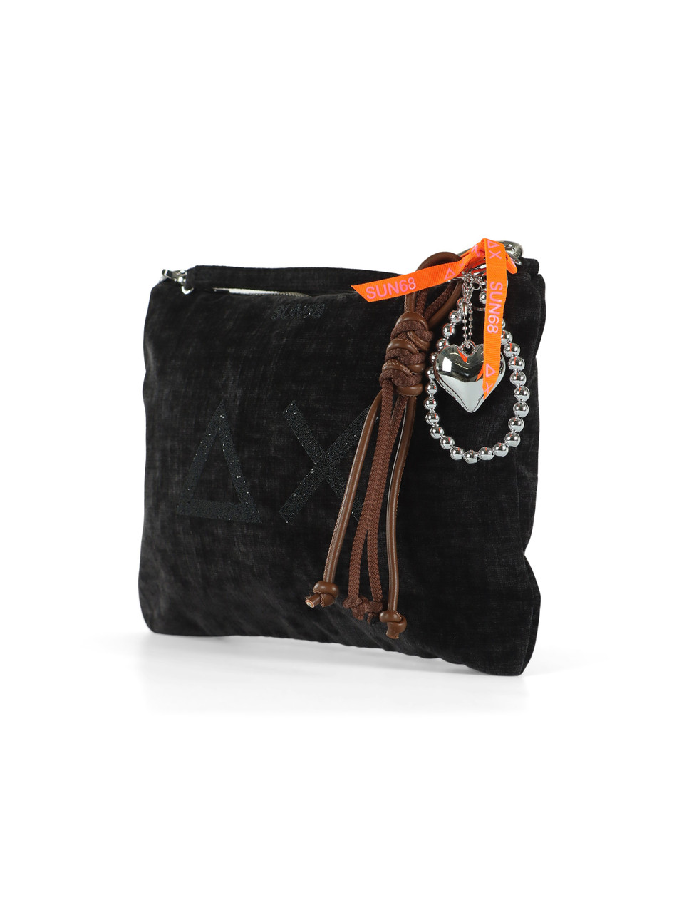 NERO | Pochette in velluto con stampa logo glitterata