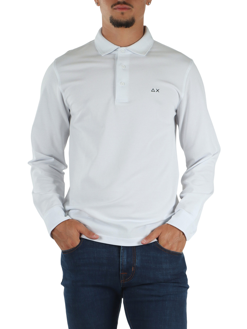 BIANCO | Polo manica lunga in cotone piquet