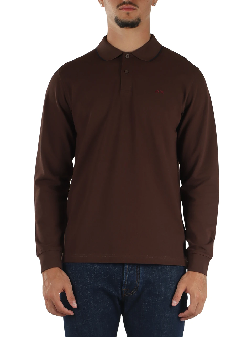 MARRONE | Polo manica lunga in cotone piquet