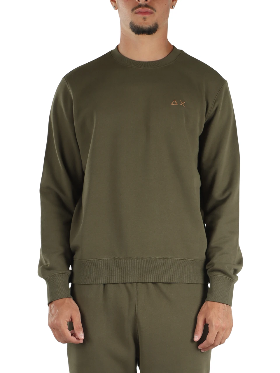 VERDE MILITARE | Felpa girocollo in misto cotone con ricamo logo