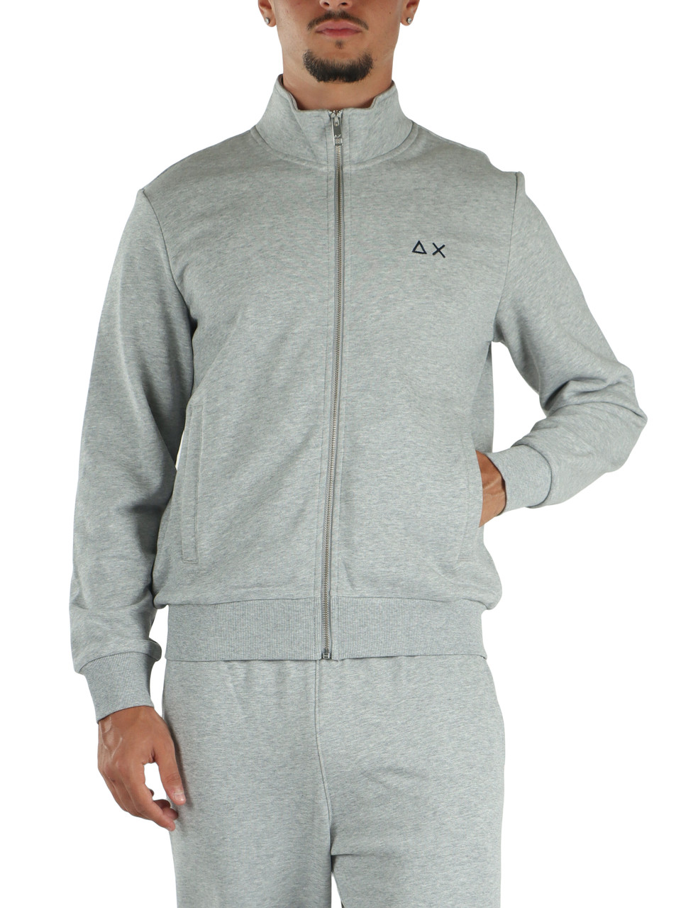 GRIGIO CHIARO | Felpa in misto cotone con zip e ricamo logo