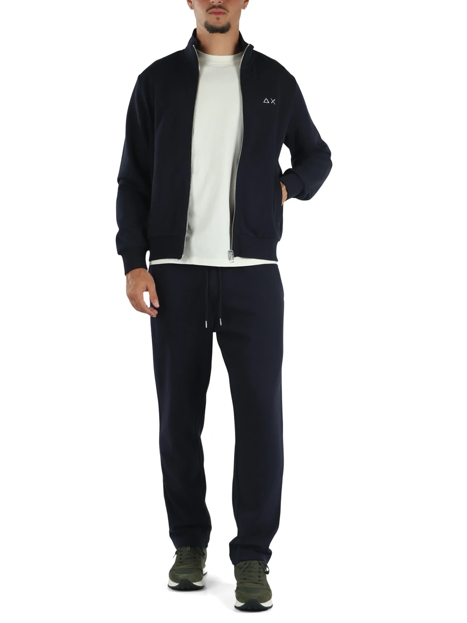 BLU SCURO | Felpa in misto cotone con zip e ricamo logo