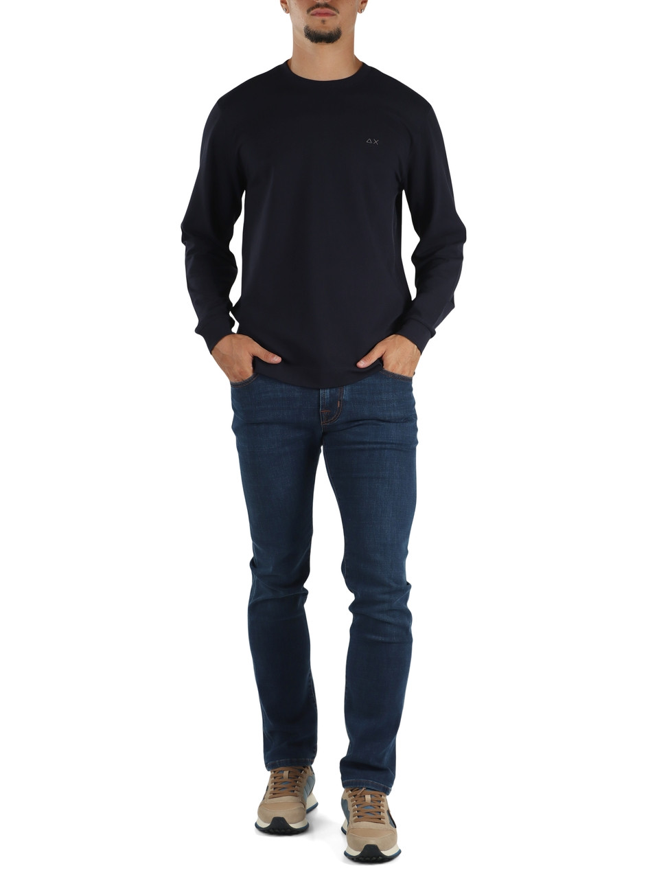BLU SCURO | T-shirt manica lunga in cotone piquet