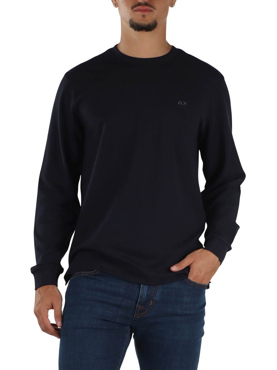 BLU SCURO | T-shirt manica lunga in cotone piquet