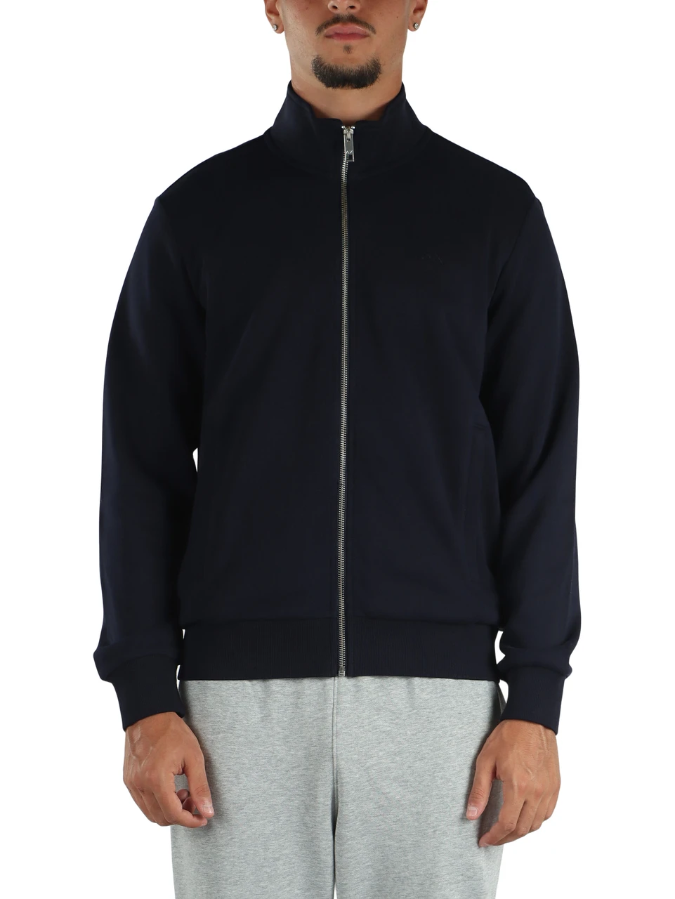 BLU SCURO | Felpa in misto cotone con zip e toppe ai gomiti