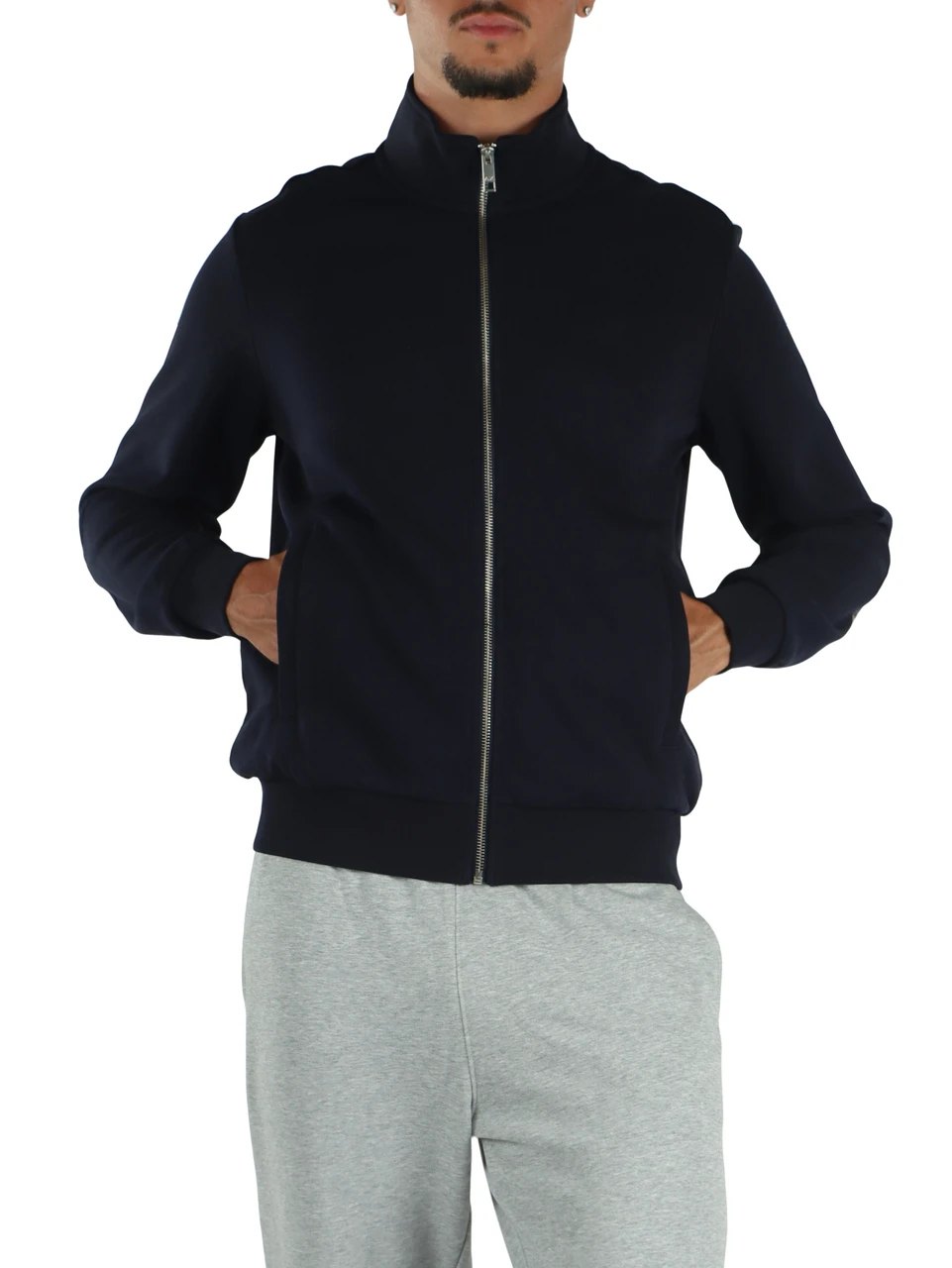 BLU SCURO | Felpa in misto cotone con zip e toppe ai gomiti