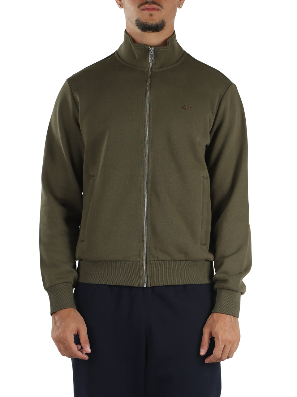 VERDE MILITARE | Felpa in misto cotone con zip e toppe ai gomiti