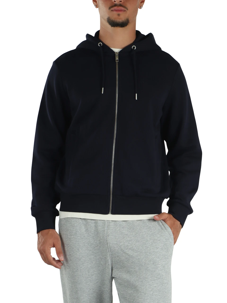 BLU SCURO | Felpa in misto cotone con zip e cappuccio