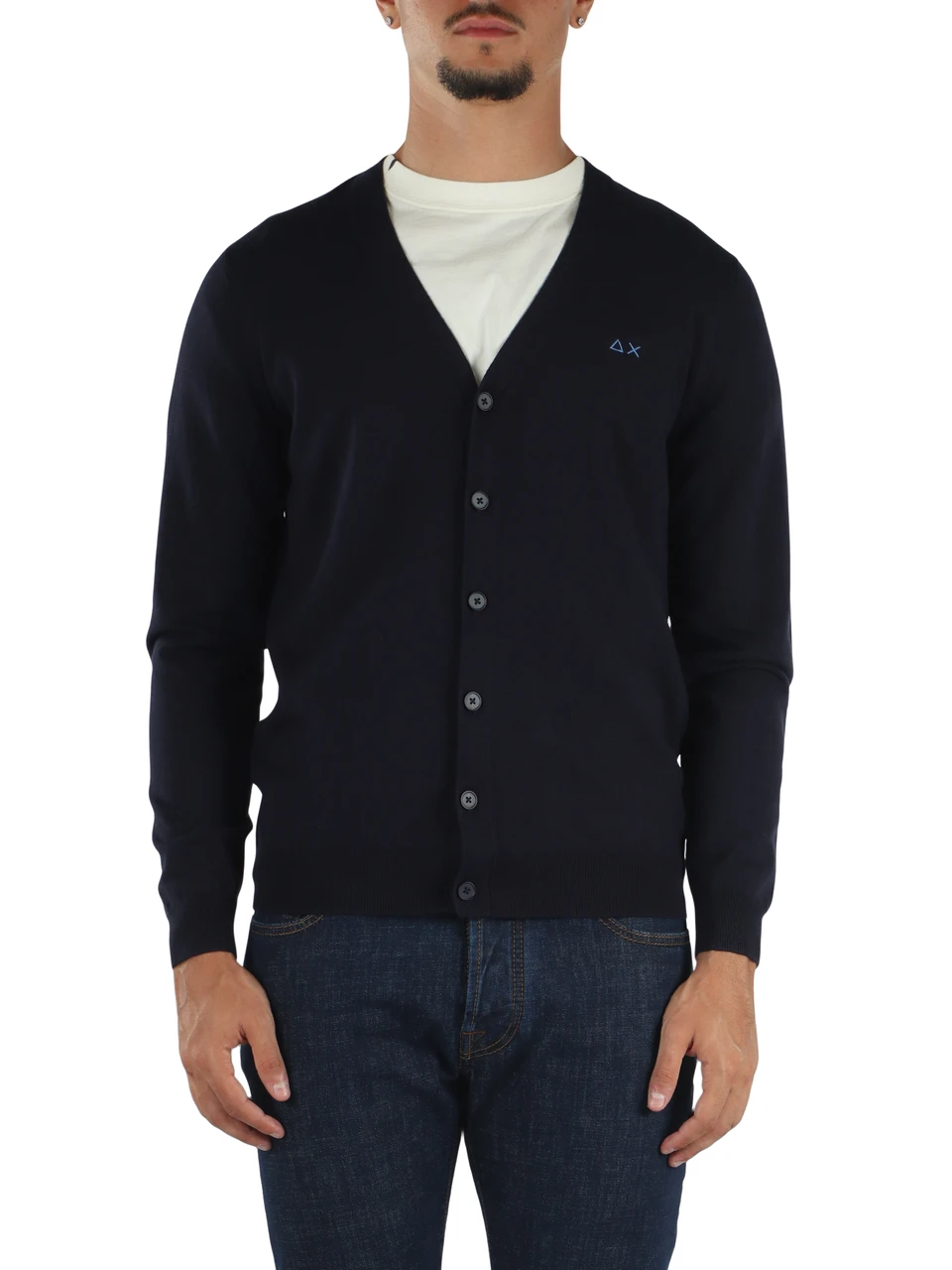 BLU SCURO | Cardigan in lana merino e cotone