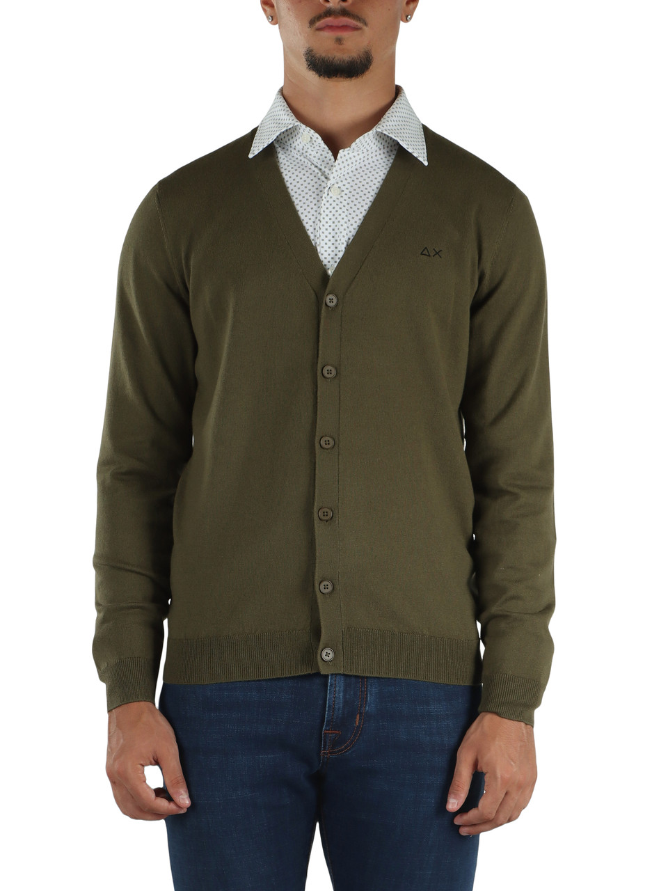 VERDE MILITARE | Cardigan in lana merino e cotone