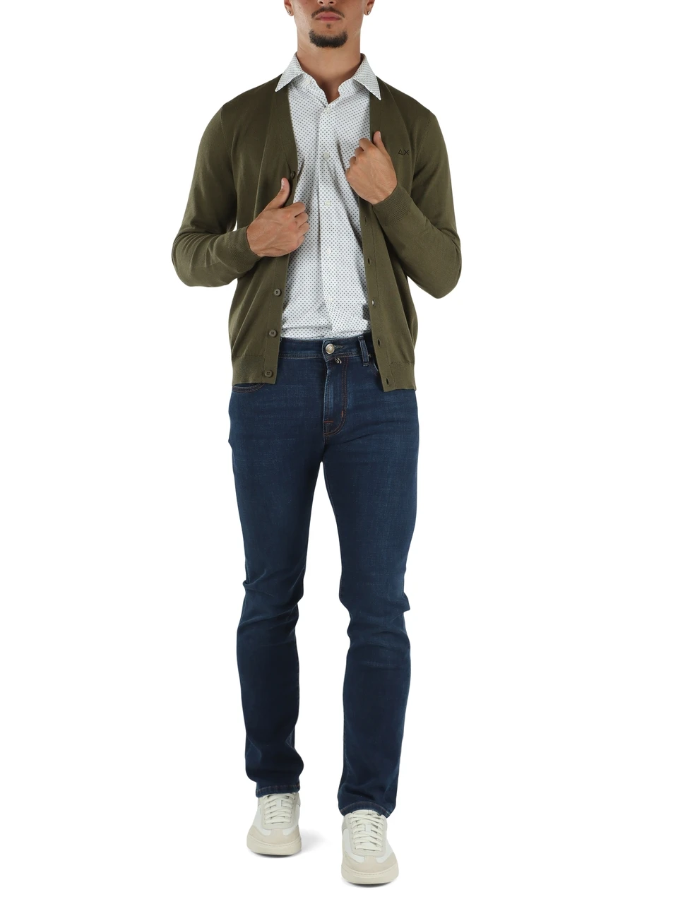 VERDE MILITARE | Cardigan in lana merino e cotone