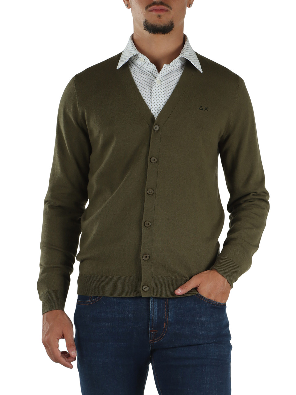 VERDE MILITARE | Cardigan in lana merino e cotone