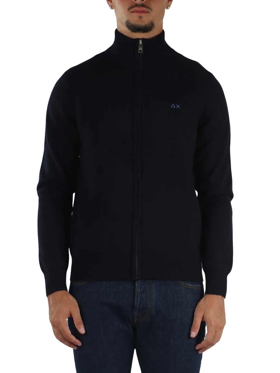 BLU SCURO | Cardigan con zip in misto lana merino e cashmere