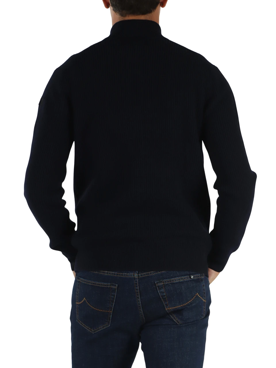 BLU SCURO | Cardigan a costine con zip in misto lana merino e cashmere