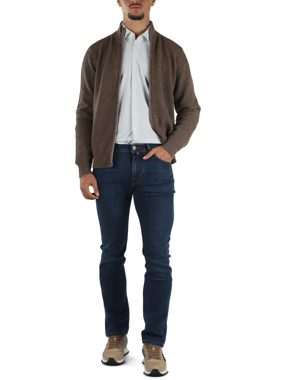 TORTORA | Cardigan a costine con zip in misto lana merino e cashmere