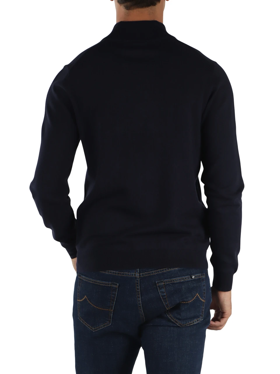 BLU SCURO | Maglia mezza zip in lana merino e cotone