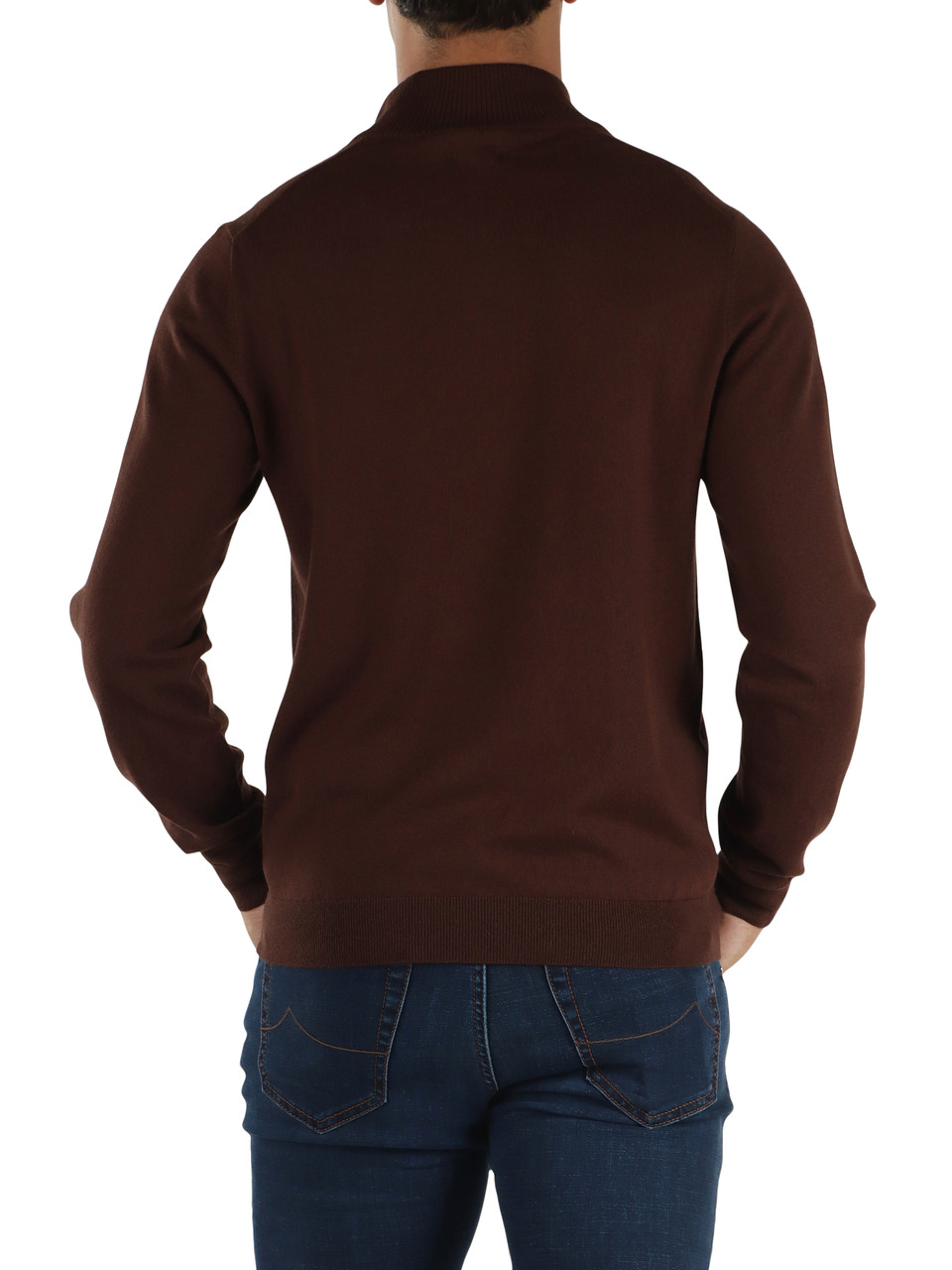 MARRONE | Maglia mezza zip in lana merino e cotone