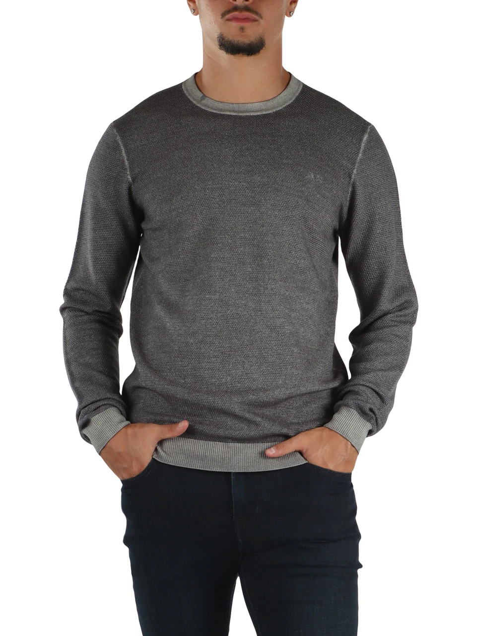 GRIGIO | Maglia girocollo in lana merino punto riso