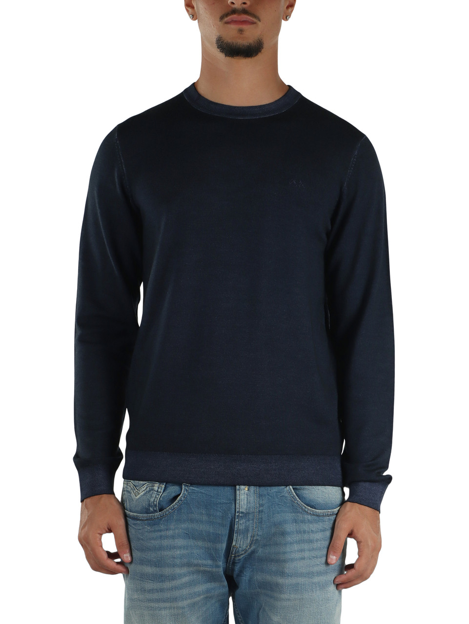 BLU | Maglia girocollo in lana merino effetto vintage
