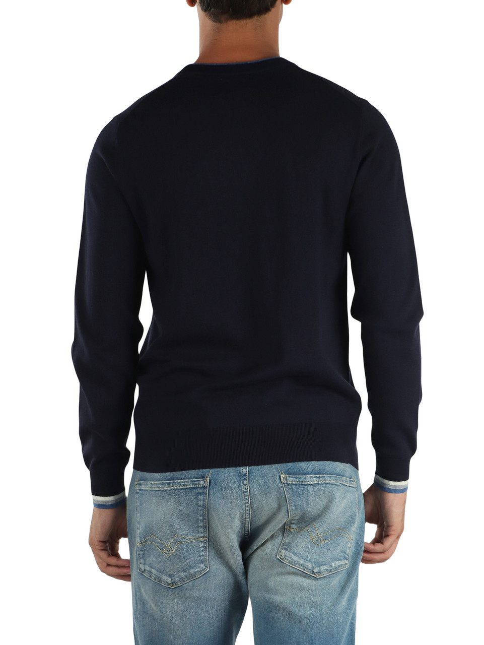 BLU SCURO | Maglia girocollo in lana merino e cotone
