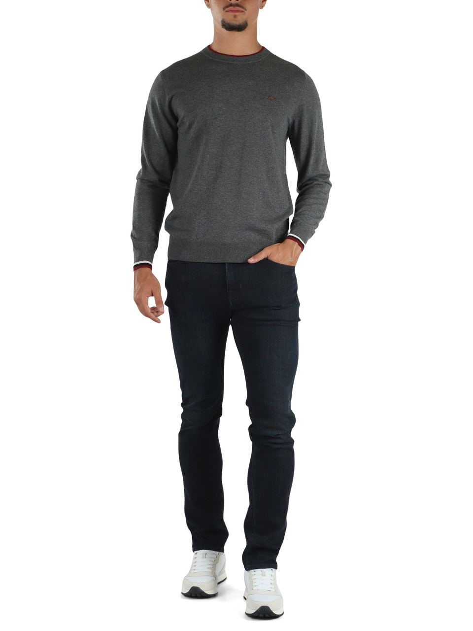 GRIGIO SCURO | Maglia girocollo in lana merino e cotone