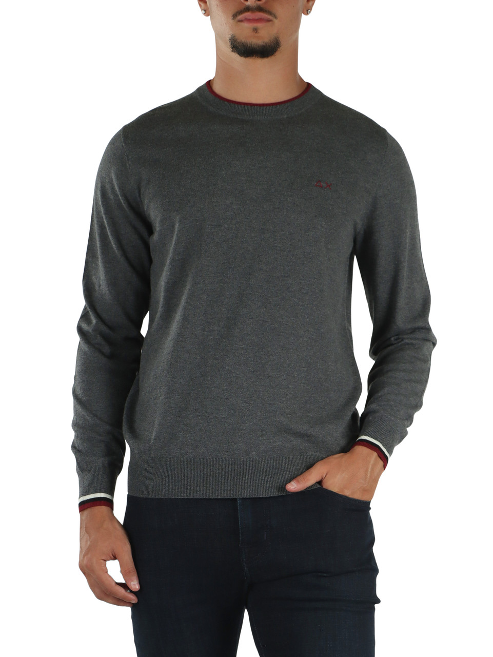 GRIGIO SCURO | Maglia girocollo in lana merino e cotone