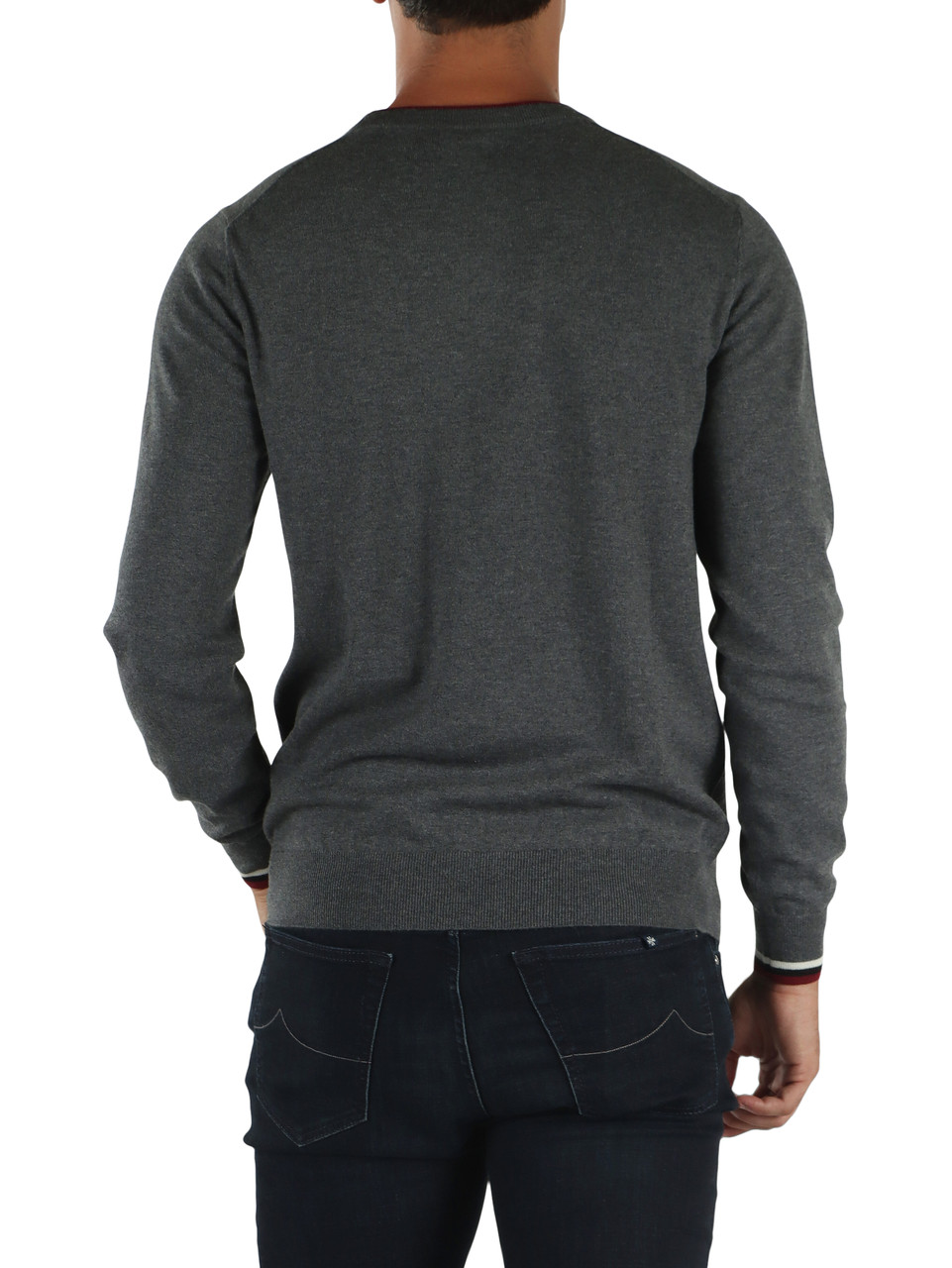 GRIGIO SCURO | Maglia girocollo in lana merino e cotone