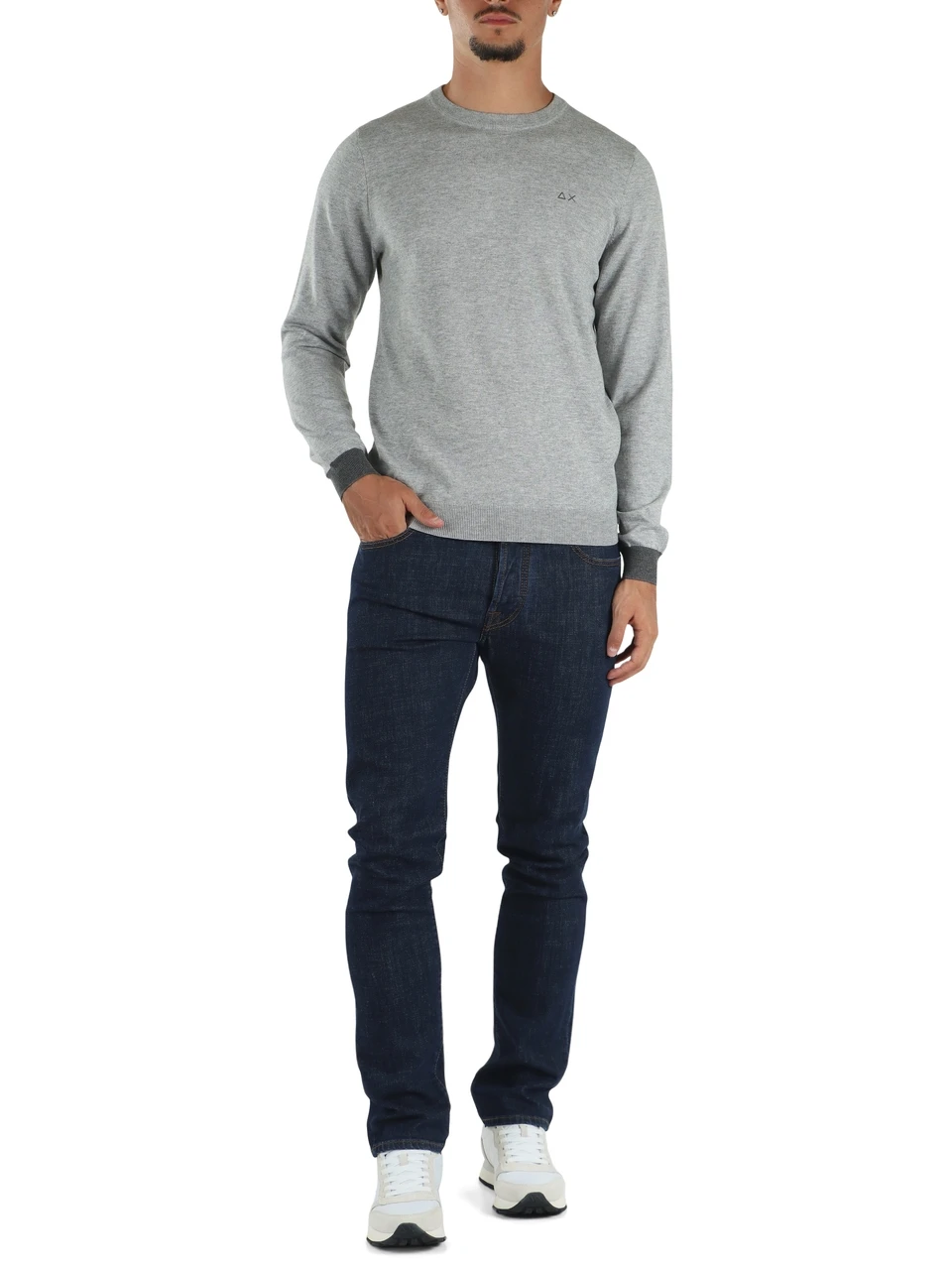 GRIGIO CHIARO | Maglia in lana merino e cotone con inserti a contrasto