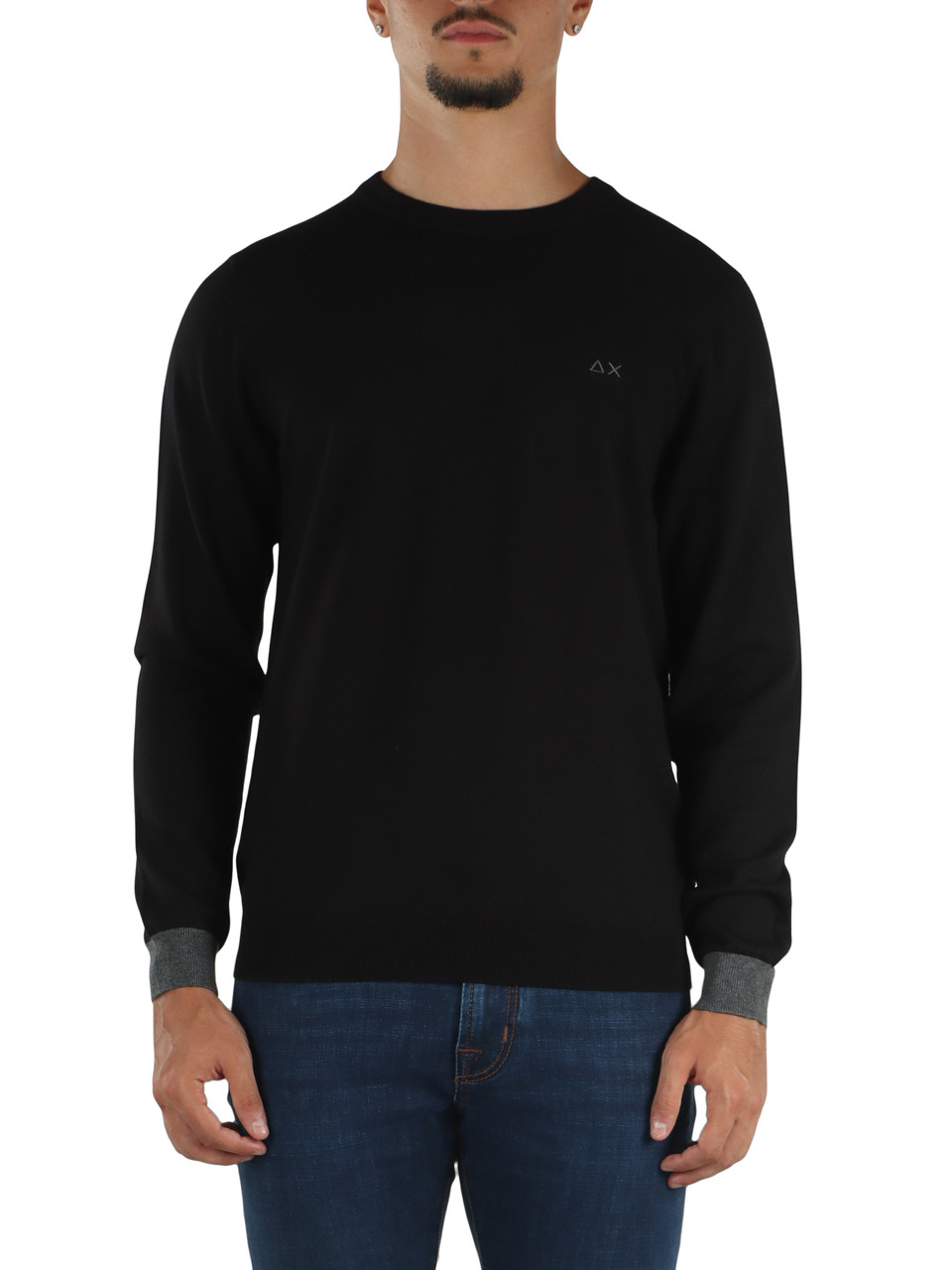 NERO | Maglia in lana merino e cotone con inserti a contrasto
