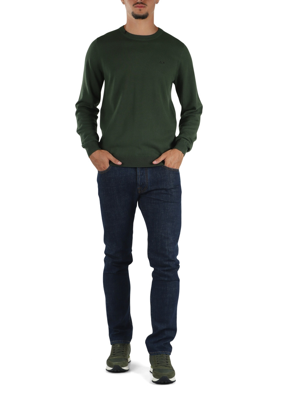 VERDE SCURO | Maglia girocollo in lana merino e cotone