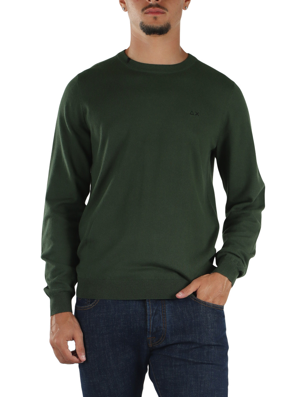 VERDE SCURO | Maglia girocollo in lana merino e cotone