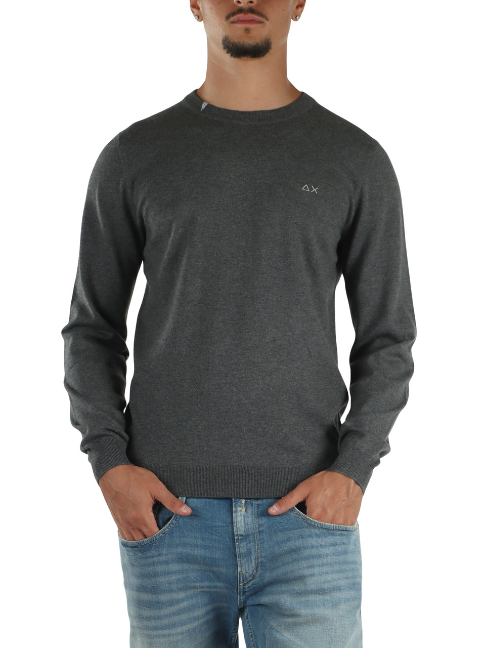 GRIGIO SCURO | Maglia girocollo in lana merino e cotone