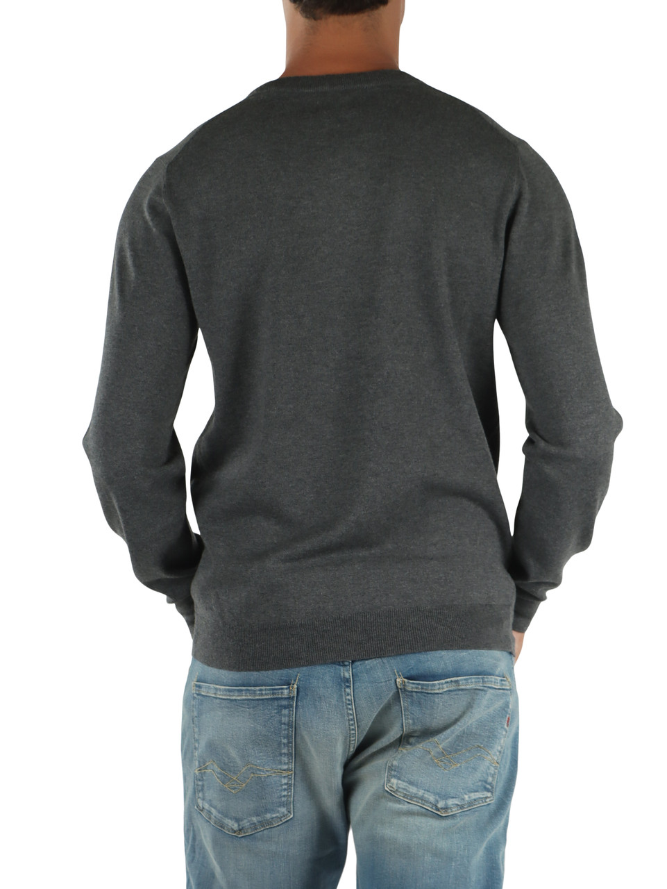 GRIGIO SCURO | Maglia girocollo in lana merino e cotone